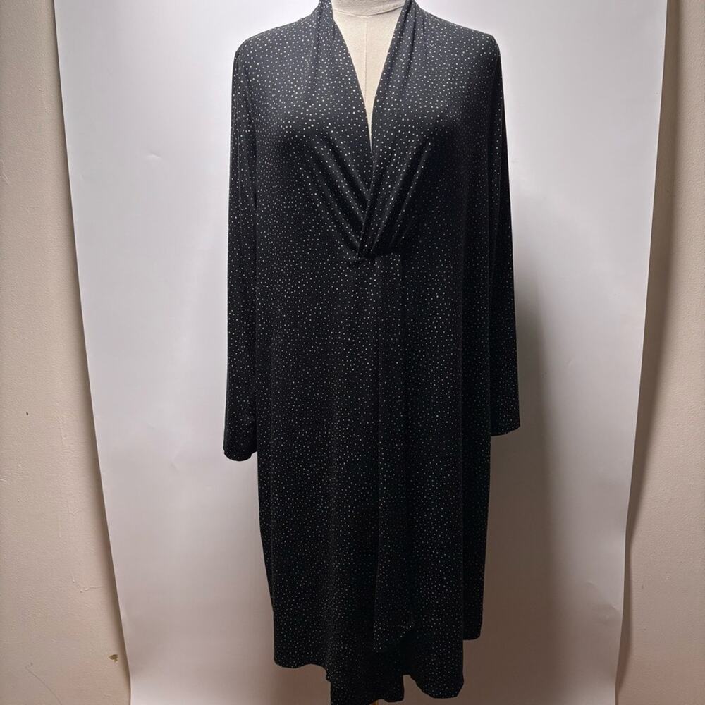 J. Jill Black with Tiny White Polka Dots Long Sleeve Faux Wrap Dress Size MP